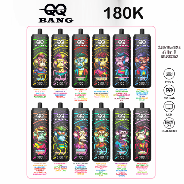 1fde1ea3-37fb-4300-ad4f-268bce5e5133 QQ Bang 180K Einweg-Vape: 4-in-1-Rotationssystem mit 180000 Puffs
