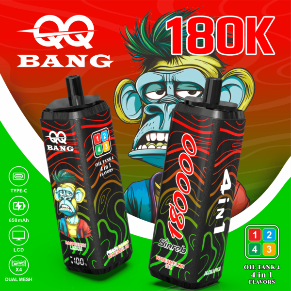 bf2960f9-701e-49e9-9ebc-d3e4ee5991aa QQ Bang 180K Einweg-Vape: 4-in-1-Rotationssystem mit 180000 Puffs